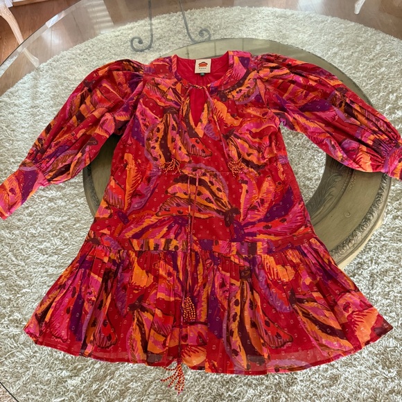 FARM Rio Banana Juice Chemise Mini Dress XS Tropical Cotton Belted Boho - Picture 9 of 15